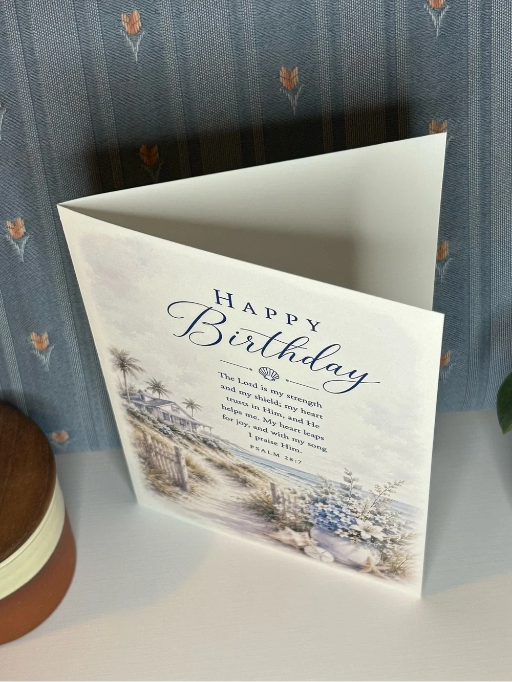 Happy Birthday Coastal Scripture Wall Art - Blue